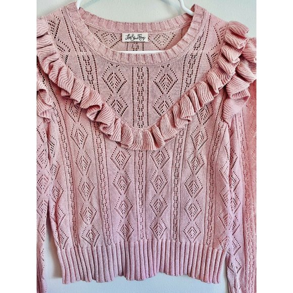 LoveShackFancy Pink Ruffled Cable Knit Sweater - Picture 5 of 7